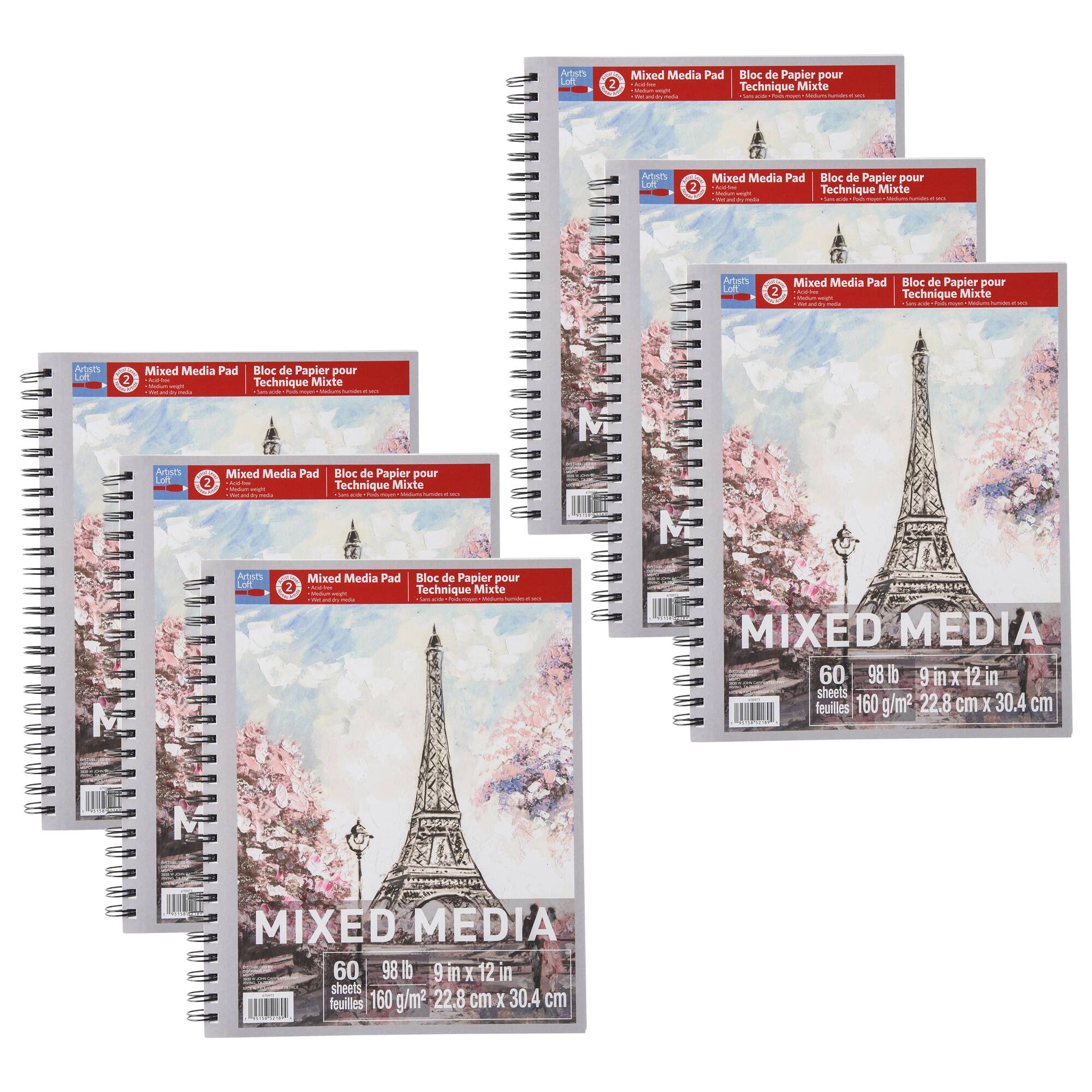6 Pack: Mixed Media Medium Weight Paper Pad by Artist's Loft™, 9" x 12"